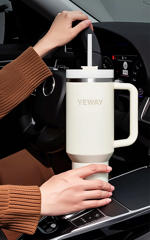 Wholesale 40oz insulated tumbler with ergonomic handle designed for retail drinkware brands and Amazon sellers
